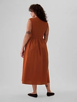 Drop-Waist Mixed Media Midi Dress