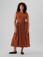 Drop-Waist Mixed Media Midi Dress