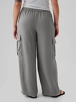 High Rise Crinkle Texture Pull-On Cargo Pants