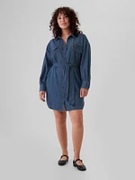 Belted Denim Mini Shirtdress