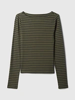 Modern Rib Cropped Boatneck T-Shirt