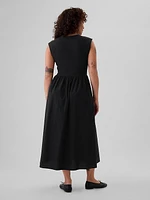 Drop-Waist Mixed Media Midi Dress