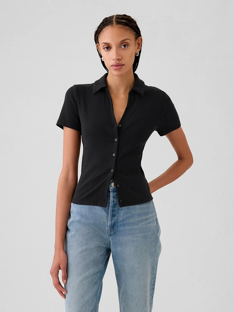 Modern Rib Button Polo Shirt Shirt