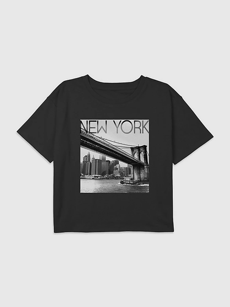 Kids New York Bridge Graphic Boxy Crop Tee