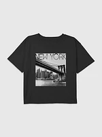 Kids New York Bridge Graphic Boxy Crop Tee