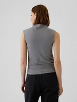 Modern Funnel-Neck Ruched Tank Top