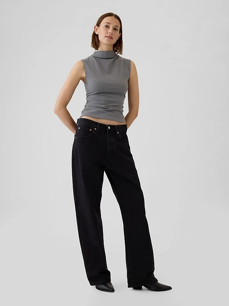 Modern Funnel-Neck Ruched Tank Top