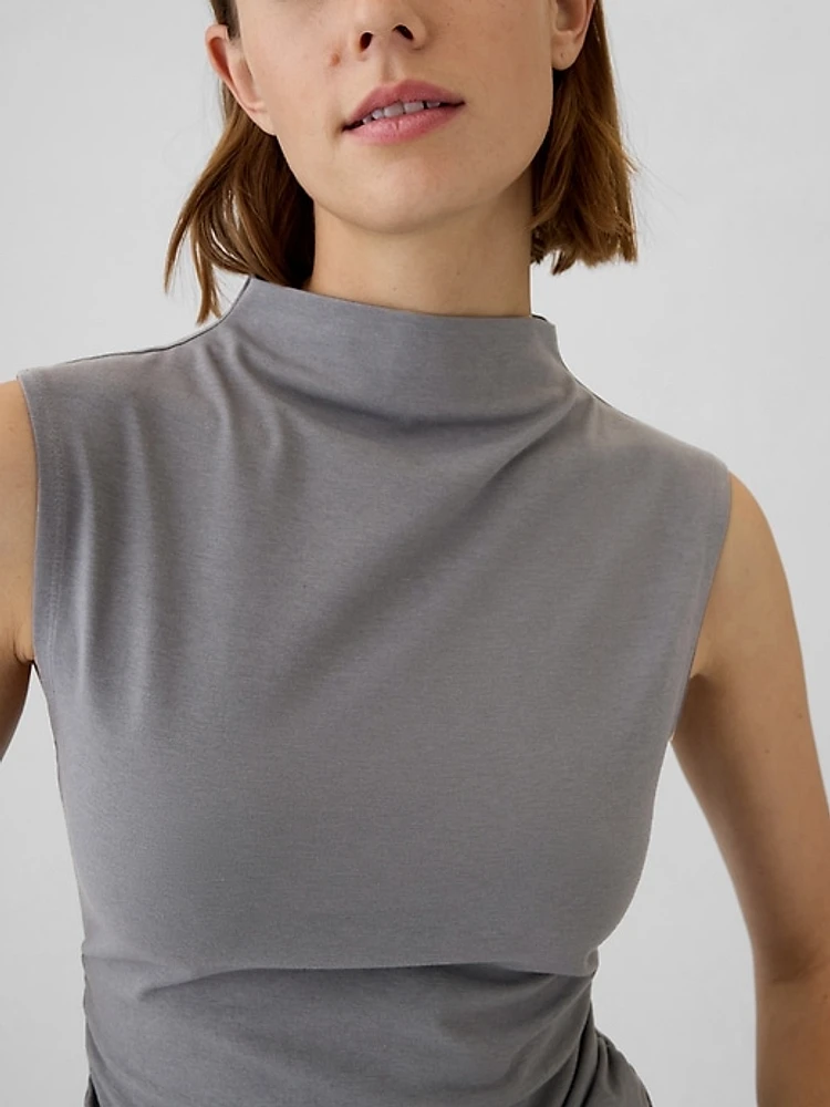 Modern Funnel-Neck Ruched Tank Top