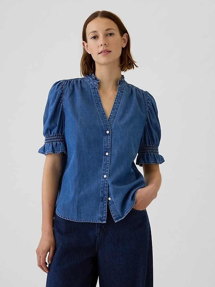 Puff Sleeve Denim Shirt