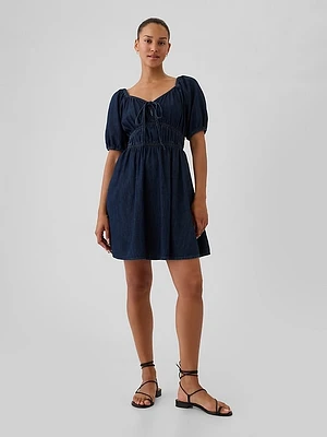 Smocked Denim Mini Dress