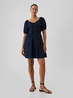 Smocked Denim Mini Dress