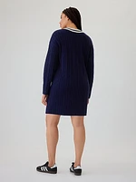 CashSoft Varsity Cable-Knit Mini Sweater Dress