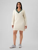 CashSoft Varsity Cable-Knit Mini Sweater Dress