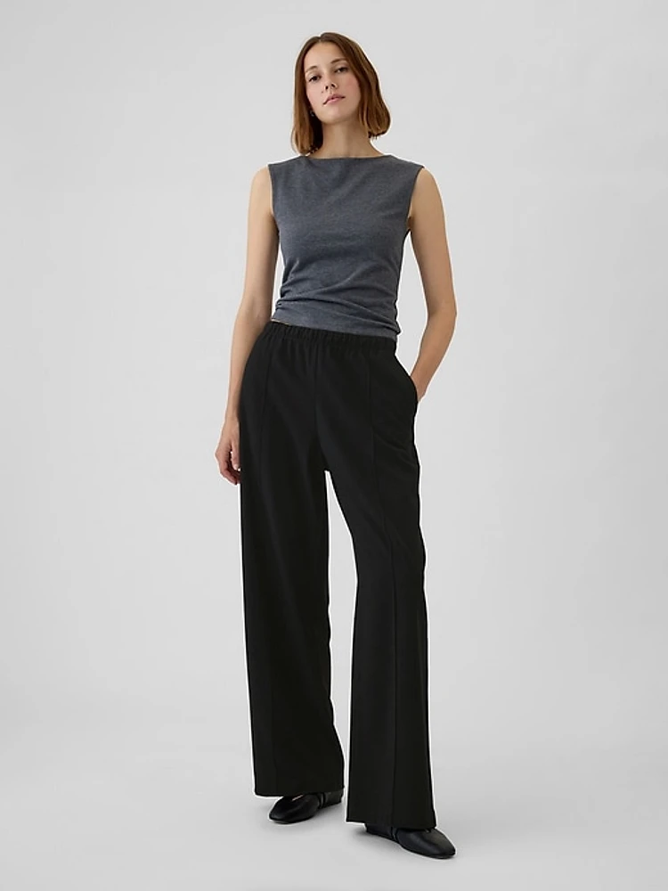 Wide-Leg Seamed Pull-On Pants