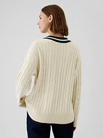 CashSoft Varsity Cable-Knit Sweater