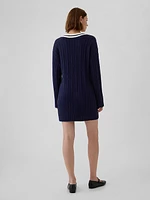 CashSoft Varsity Cable-Knit Mini Sweater Dress