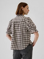 Crinkle Gauze Puff Sleeve Shirt