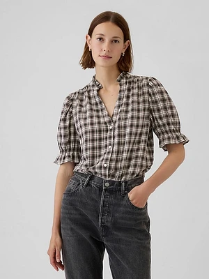 Crinkle Gauze Puff Sleeve Shirt