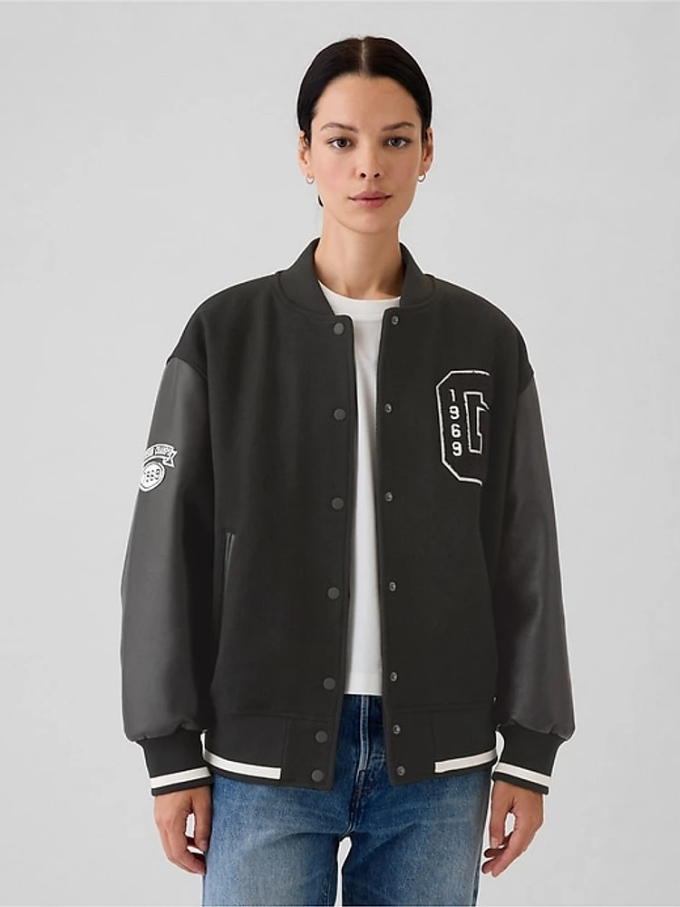 Wool Varsity Logo Boyfriend Jacket