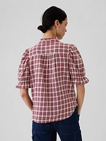 Crinkle Gauze Puff Sleeve Shirt