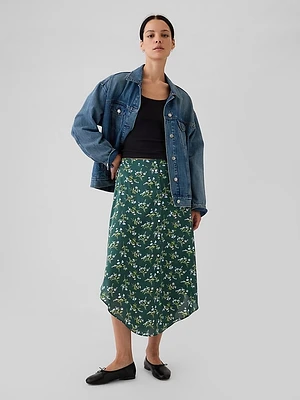 Crepe Handkerchief Hem Midi Skirt