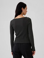 Modern Rib Cropped Boatneck T-Shirt