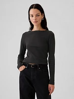 Modern Rib Cropped Boatneck T-Shirt