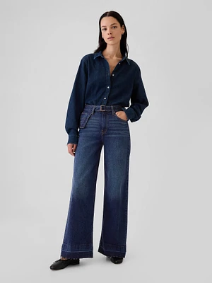 High Rise Stride Belted Wide-Leg Jeans