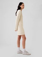 CashSoft Varsity Cable-Knit Mini Sweater Dress