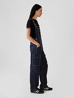 Relaxed Denim Cargo Overalls