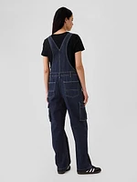 Relaxed Denim Cargo Overalls