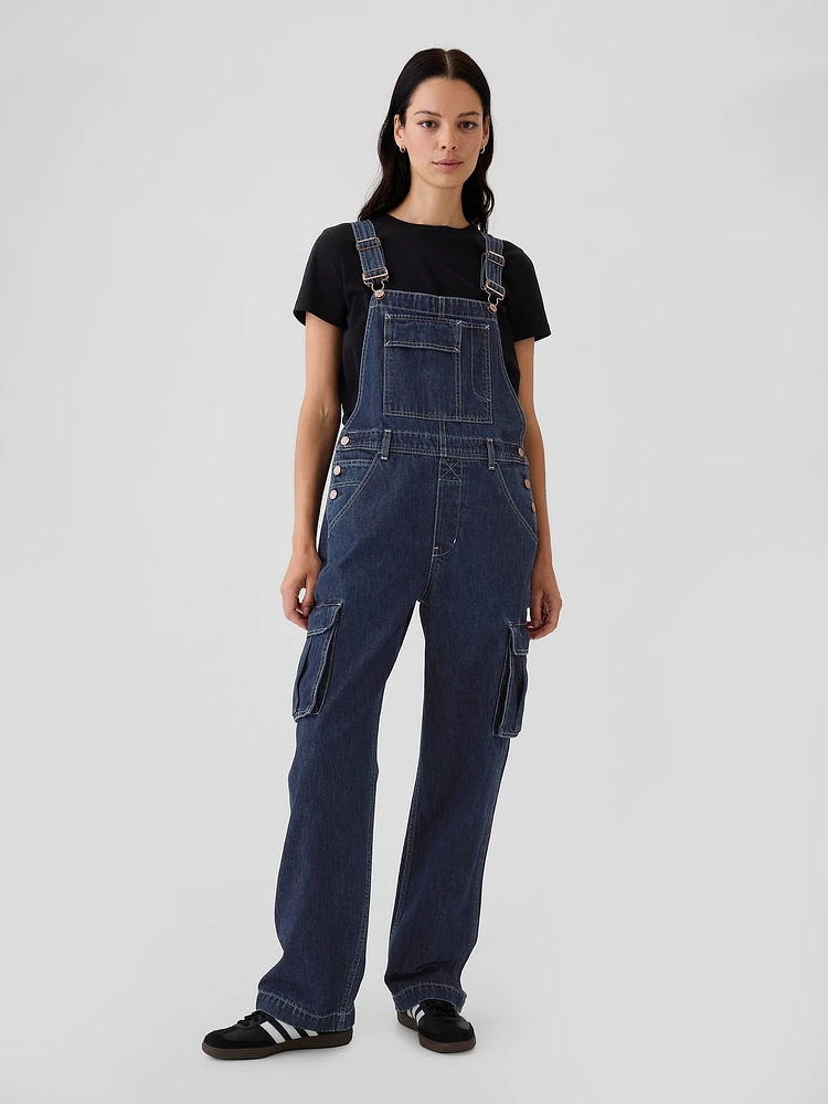 Relaxed Denim Cargo Overalls