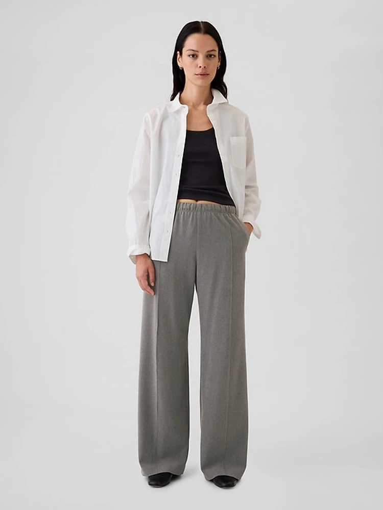 Wide-Leg Seamed Pull-On Pants