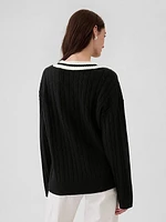 CashSoft Varsity Cable-Knit Sweater