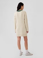 CashSoft Varsity Cable-Knit Mini Sweater Dress