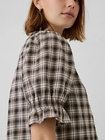 Crinkle Gauze Puff Sleeve Shirt