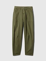 Mid Rise Twill Barrel Pants