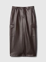 Vegan Leather Cargo Midi Skirt