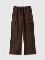 Mid Rise Linen-Cotton Pull-On Cargo Pants