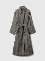 Double-Breasted Herringbone Belted Trench Coat