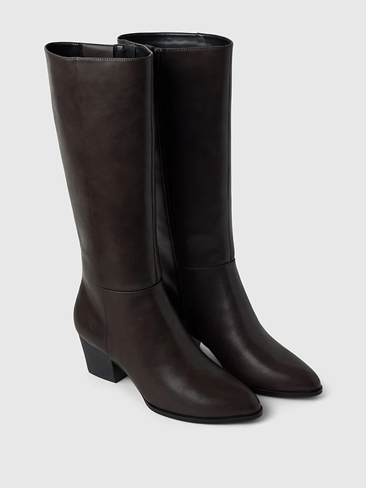 Vegan Leather Tall Heeled Boots