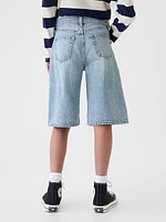 Kids Mid Rise Longline Denim Shorts