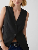 Linen-Cotton Longline Vest