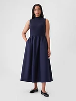 Mockneck Mixed Media Midi Dress