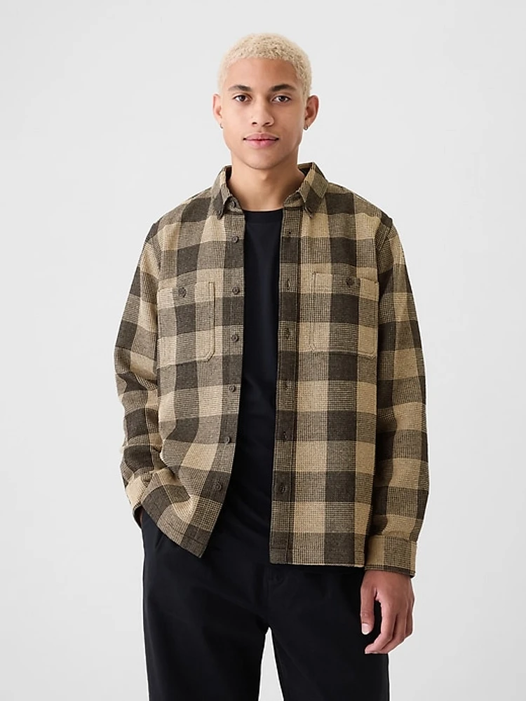 Waffle-Knit Flannel Shirt