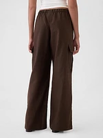 Mid Rise Linen-Cotton Pull-On Cargo Pants