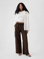 Mid Rise Linen-Cotton Pull-On Cargo Pants