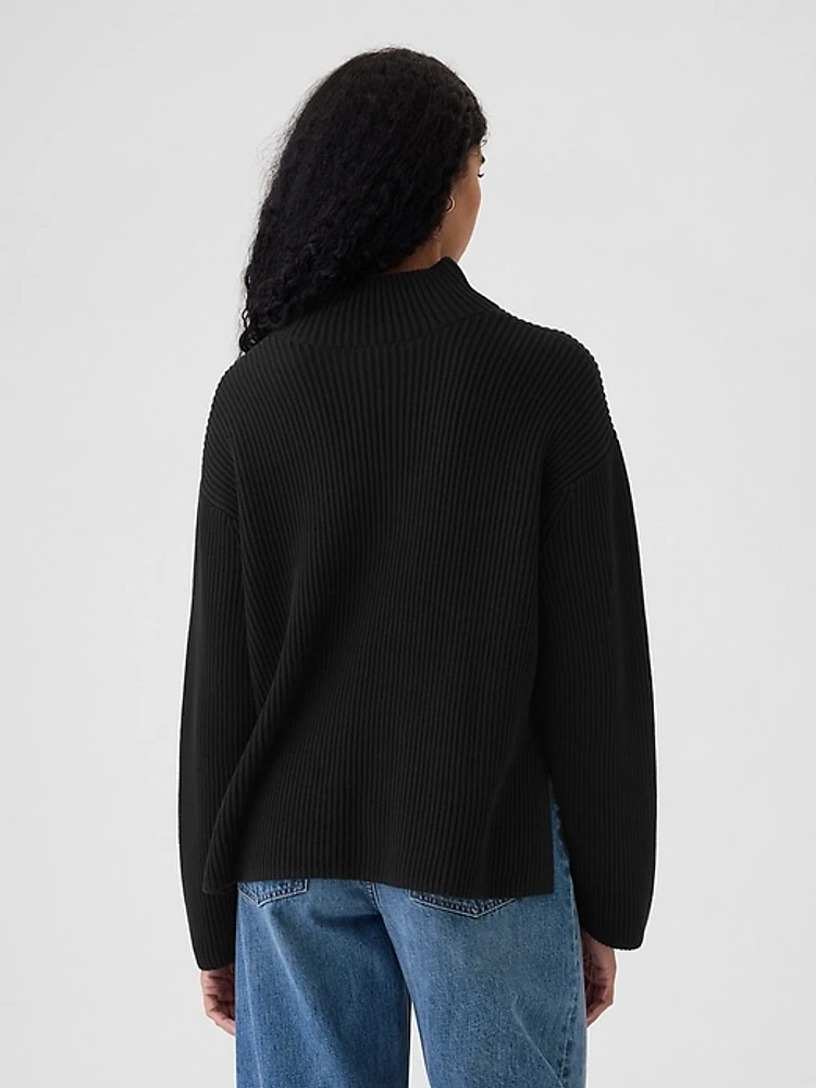 Oversized Split-Hem Mockneck Sweater