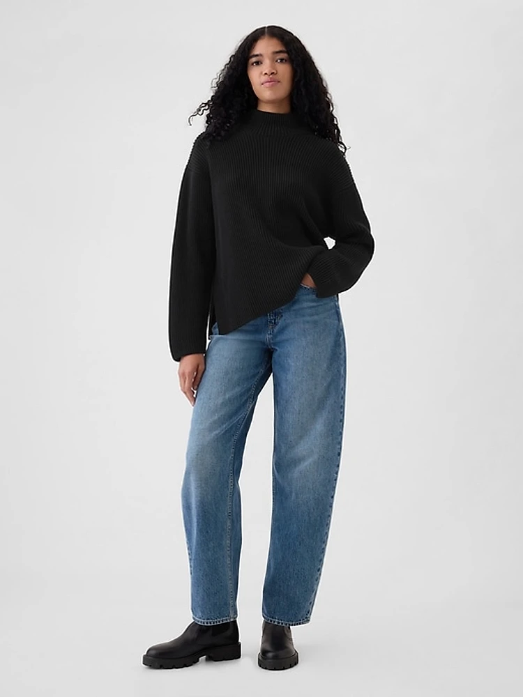 Oversized Split-Hem Mockneck Sweater