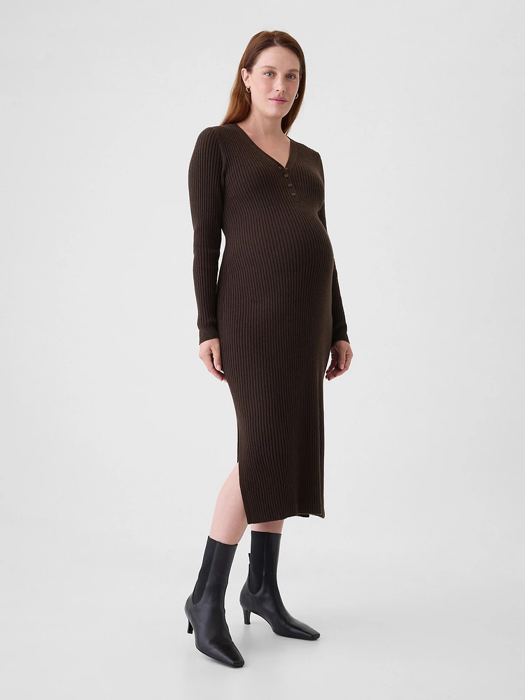 Maternity CashSoft Rib Henley Midi Sweater Dress